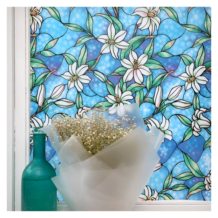 BDF 1CGB Window Film Floral Stained Glass Non-Adhesive Static Cling