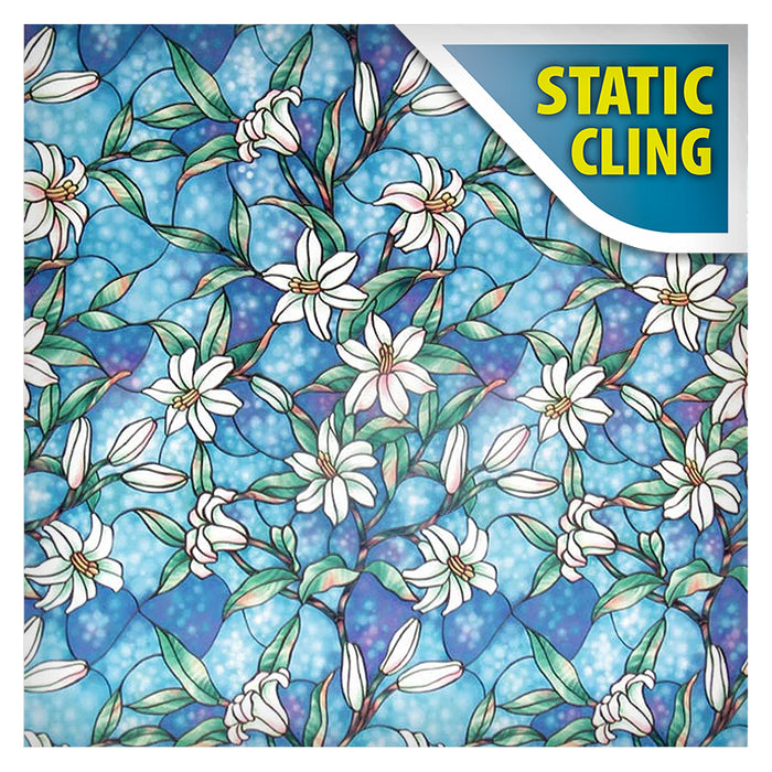 BDF 1CGB Window Film Floral Stained Glass Non-Adhesive Static Cling